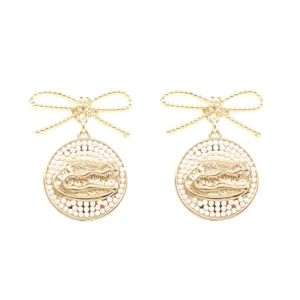 Florida Pearl Bow Medallion Earrings-Brianna Cannon Discount