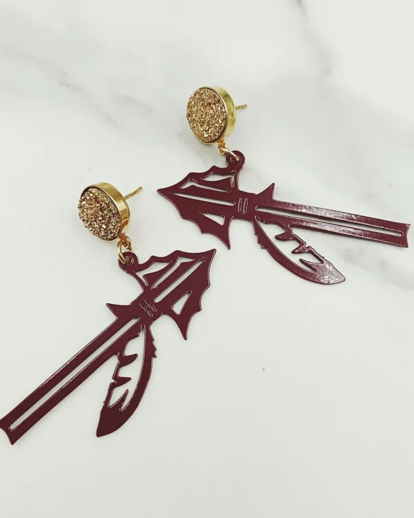 Florida State Garnet Spear Earrings with Gold Druzy-Brianna Cannon Sale