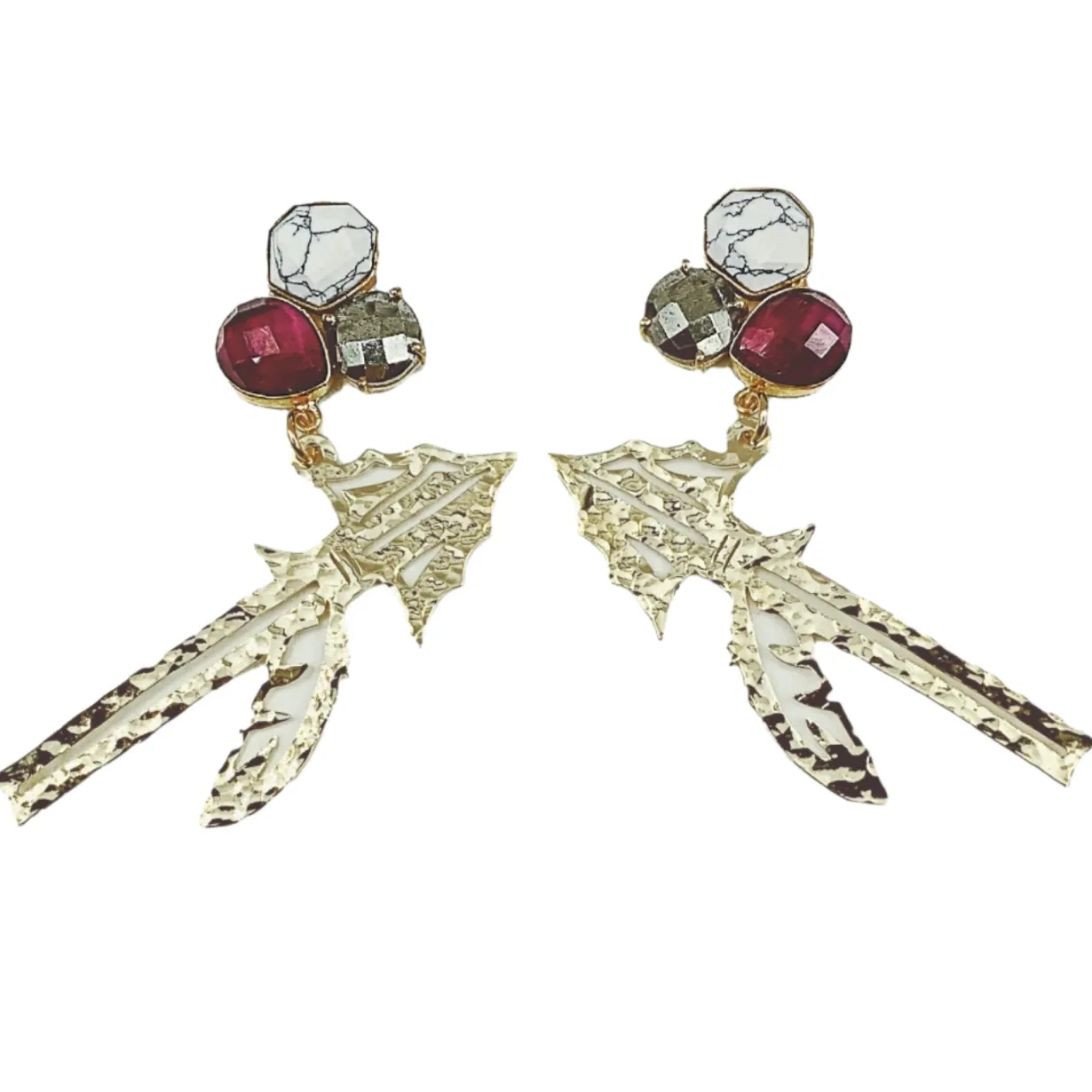 florida_state_gold_spear__0.webp Florida State Gold Spear Earrings with 3 Gemstones-Brianna Cannon Outlet