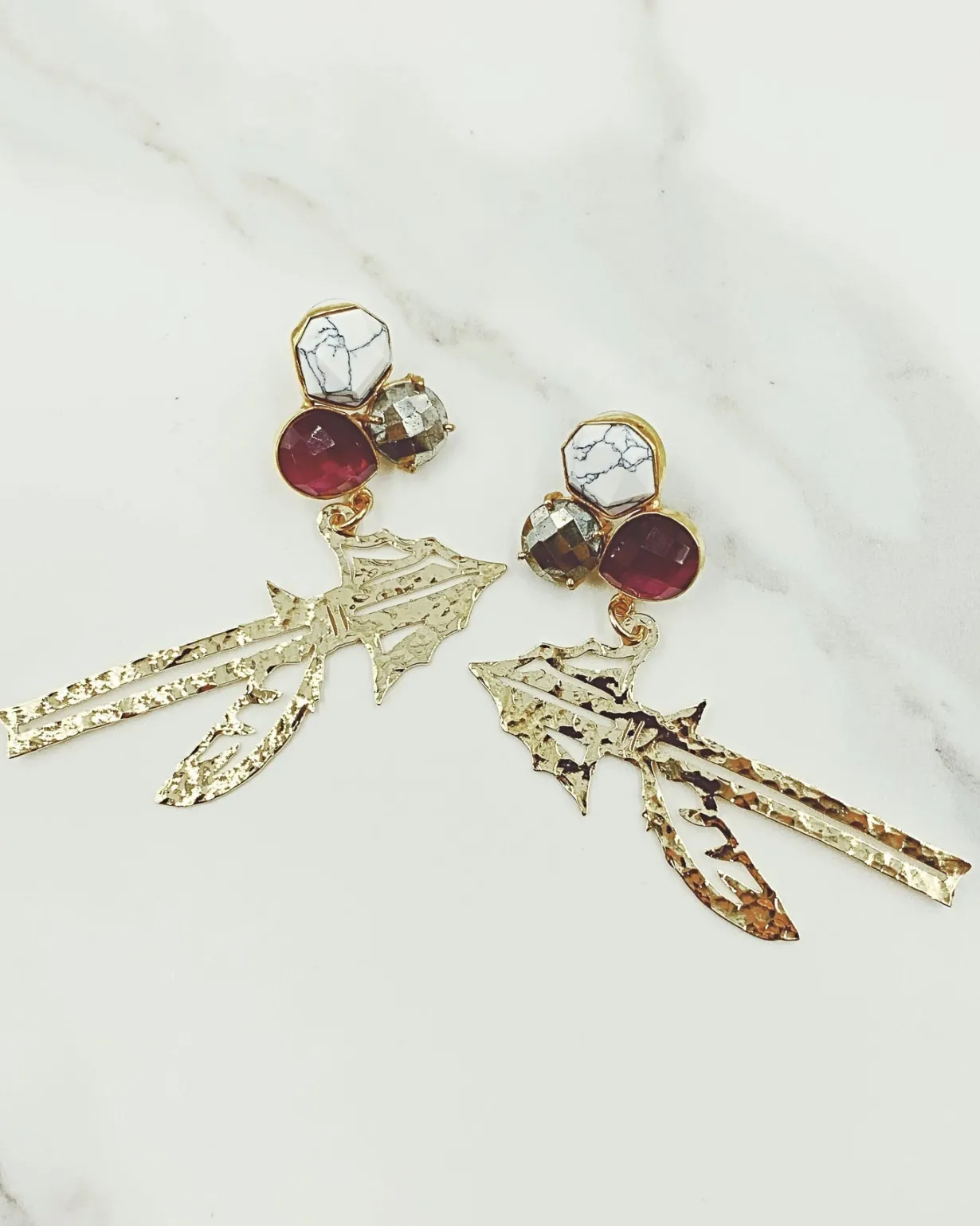 florida_state_gold_spear__1.webp Florida State Gold Spear Earrings with 3 Gemstones-Brianna Cannon Outlet