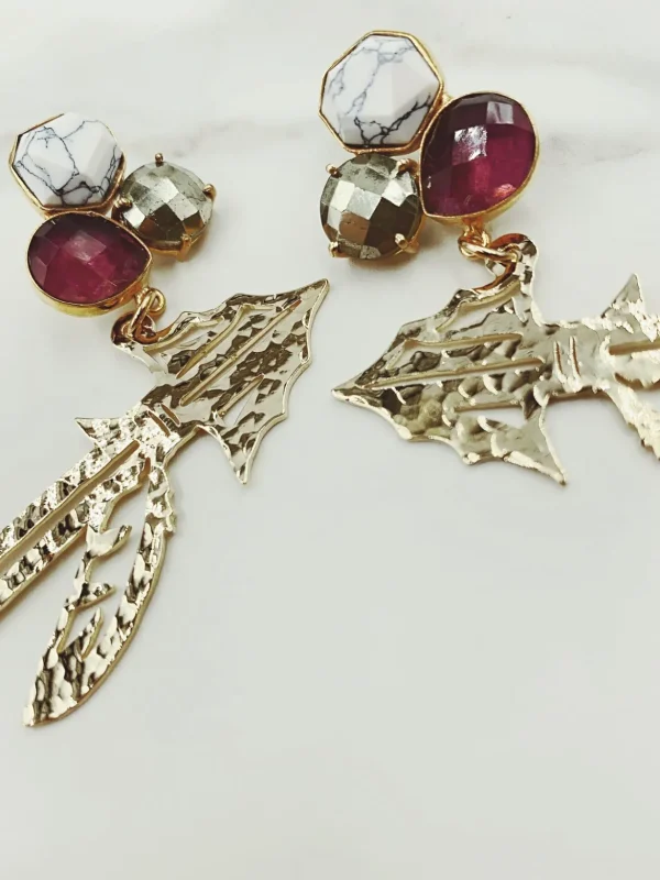 Florida State Gold Spear Earrings with 3 Gemstones-Brianna Cannon Outlet