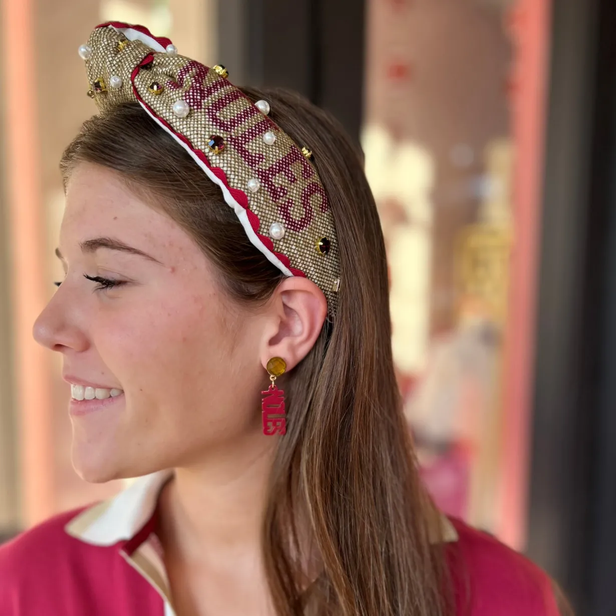 florida_state_mini_garnet_1-1.webp Florida State Mini Garnet NOLES Earrings-Brianna Cannon Clearance