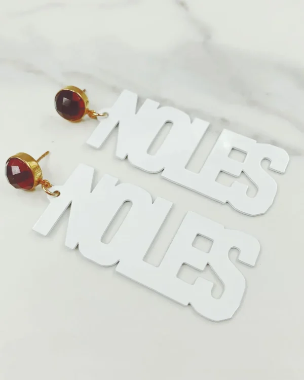 Florida State White NOLES Earrings with Garnet Studs-Brianna Cannon Fashion