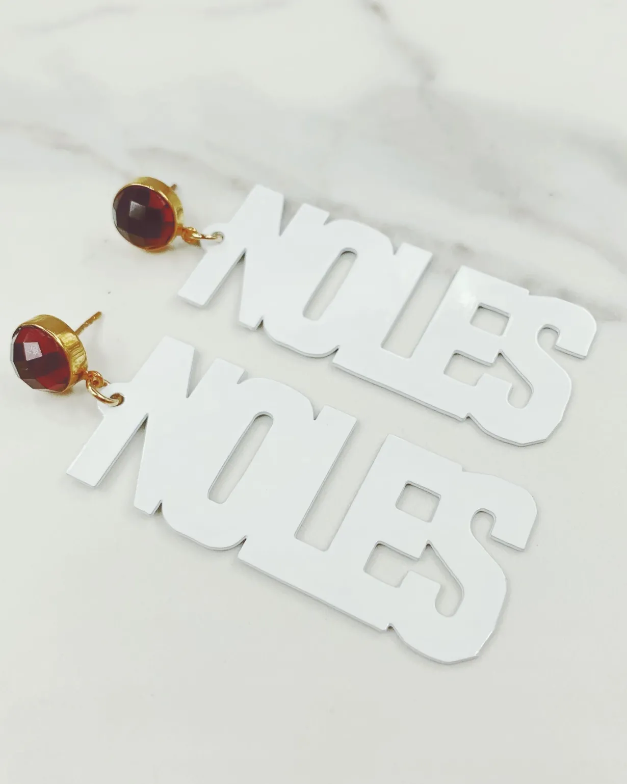 florida_state_white_noles_1.webp Florida State White NOLES Earrings with Garnet Studs-Brianna Cannon Fashion