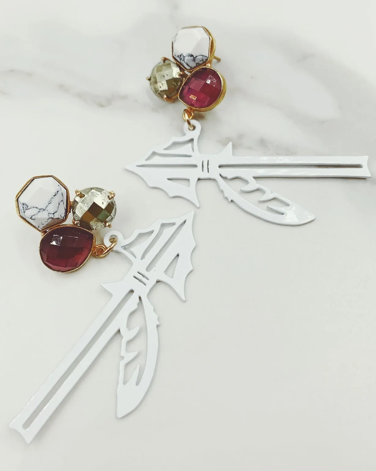 florida_state_white_spear_1.webp Florida State White Spear Earrings with 3 Gemstones-Brianna Cannon Outlet