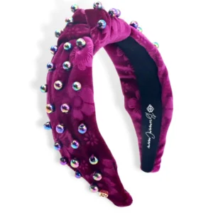 Fuchsia Floral Velvet Headband with Iridescent Beads-Brianna Cannon Outlet