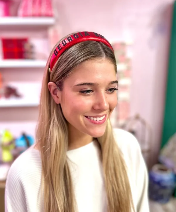 Georgia Red Metallic Thin Embroidered Headband-Brianna Cannon Outlet