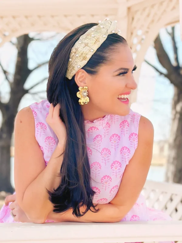 Gold and Ivory Metallic Headband with Pearls and Crosses-Brianna Cannon Hot