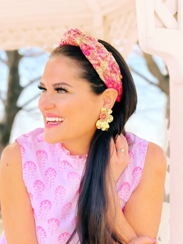 Gold and Pink Metallic Headband with Pink Crystals and Crosses-Brianna Cannon New