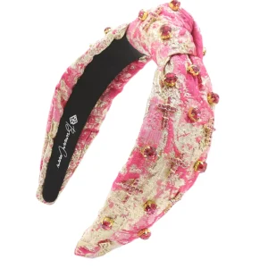 Gold and Pink Metallic Headband with Pink Crystals and Crosses-Brianna Cannon New