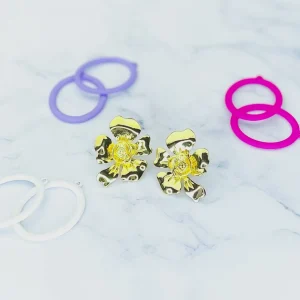 Gold Flower Earrings with 3 Interchangeable Hoops-Brianna Cannon Best