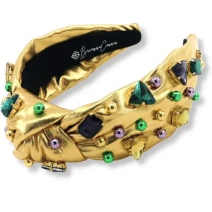 Gold Mardi Gras Headband with Gold Beads and Crystals-Brianna Cannon Outlet