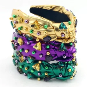 Gold Mardi Gras Headband with Gold Beads and Crystals-Brianna Cannon Outlet