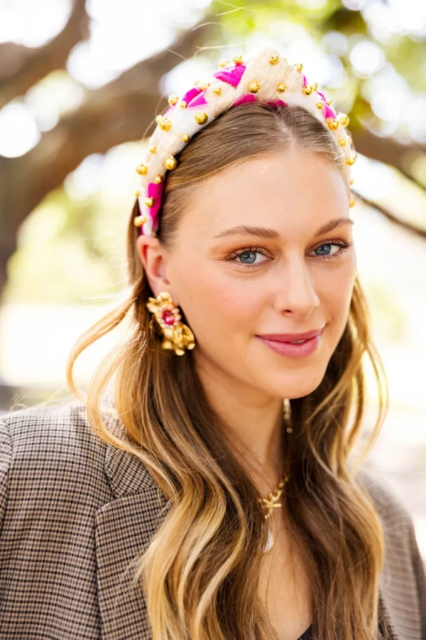 Golden Bloom Statement Earrings in Pink-Brianna Cannon Fashion
