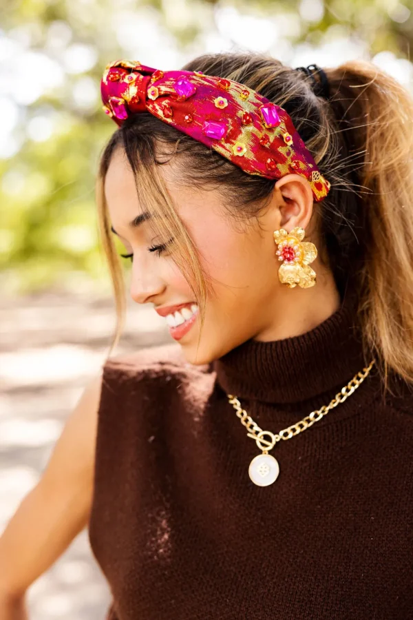 Golden Bloom Statement Earrings in Pink-Brianna Cannon Fashion
