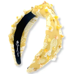 Golden Jar Print Headband with Yellow Agate Beads-Brianna Cannon Online