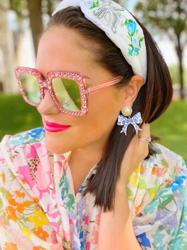 Grandmillennial Collection - Chinoiserie Blue and White Bow Earrings-Brianna Cannon Fashion