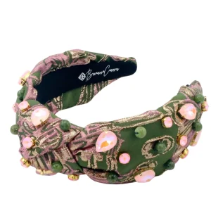 Green & Pink Fall Brocade Headband with Crystals & Beads-Brianna Cannon Outlet