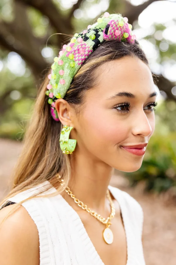 Green & Pink Knit Headband with Beads-Brianna Cannon New