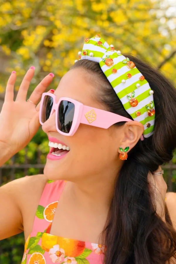 Green & White Striped Orange Fruit Headband-Brianna Cannon Online
