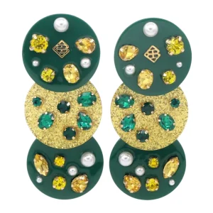 Green and Gold Triple Dot Earrings-Brianna Cannon Fashion