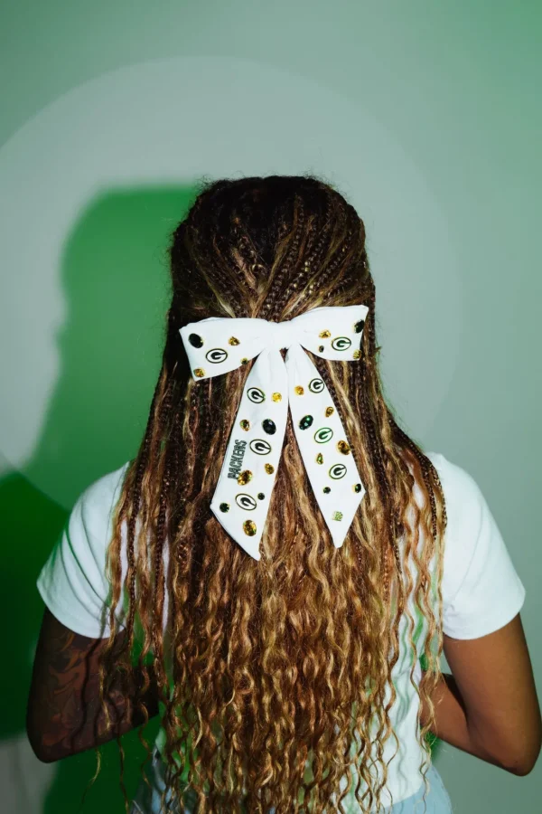 Green Bay Packers White Bow Barrette-Brianna Cannon Fashion