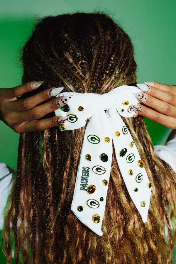 Green Bay Packers White Bow Barrette-Brianna Cannon Fashion