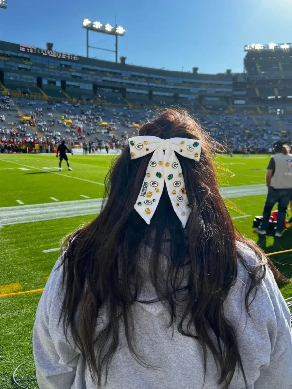 Green Bay Packers White Bow Barrette-Brianna Cannon Fashion
