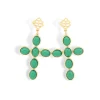 Green Cabochon Cross Earrings-Brianna Cannon Outlet
