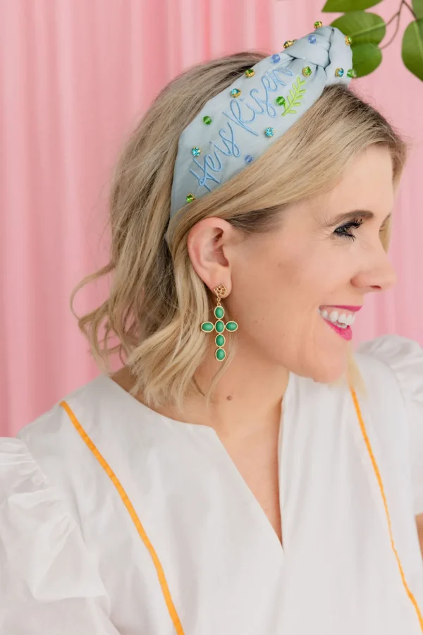 Green Cabochon Cross Earrings-Brianna Cannon Outlet