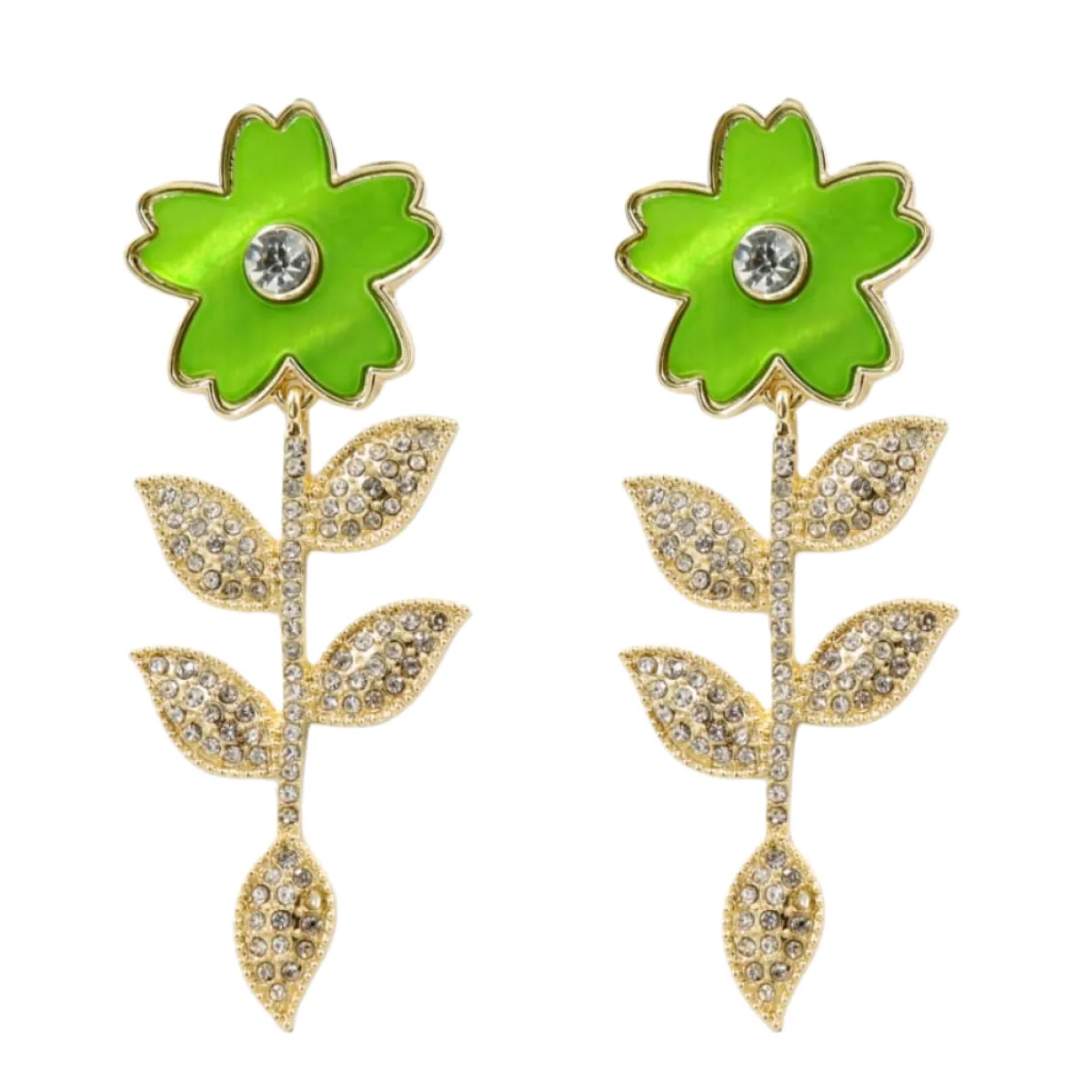 green_flower_earrings_wit_0.webp Green Flower Earrings With Crystal Stem-Brianna Cannon New