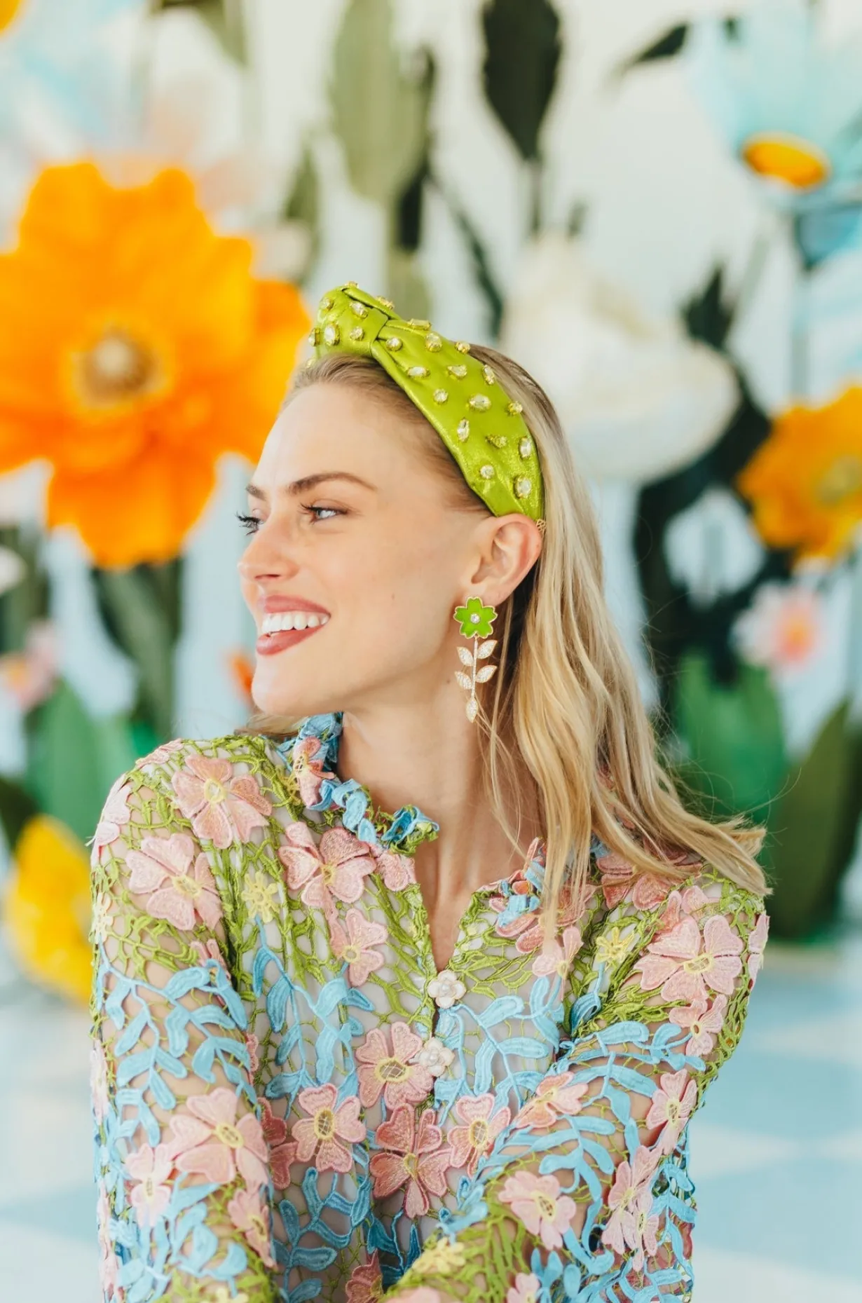 green_flower_earrings_wit_2.webp Green Flower Earrings With Crystal Stem-Brianna Cannon New