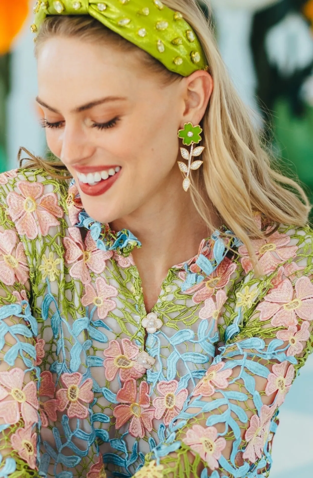 green_flower_earrings_wit_3.webp Green Flower Earrings With Crystal Stem-Brianna Cannon New