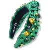 Green Mardi Gras Headband with Gold Beads and Crystals-Brianna Cannon Best