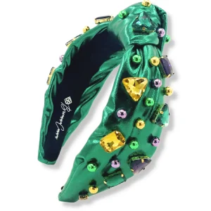 Green Mardi Gras Headband with Gold Beads and Crystals-Brianna Cannon Best