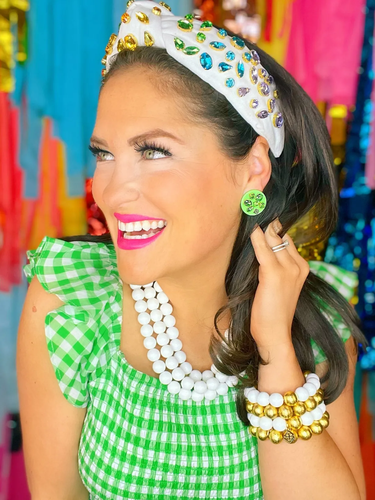 green_resin_dot_studs_wit_1.webp Green Resin Dot Studs with Green Crystals-Brianna Cannon Best