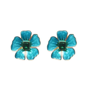 Hand Painted Blue and Green Hibiscus Earring-Brianna Cannon Sale
