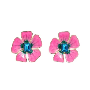 Hand Painted Pink and Blue Hibiscus Earring-Brianna Cannon Discount