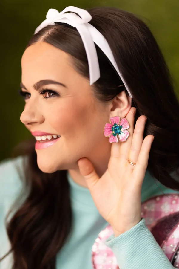 Hand Painted Pink and Blue Hibiscus Earring-Brianna Cannon Discount