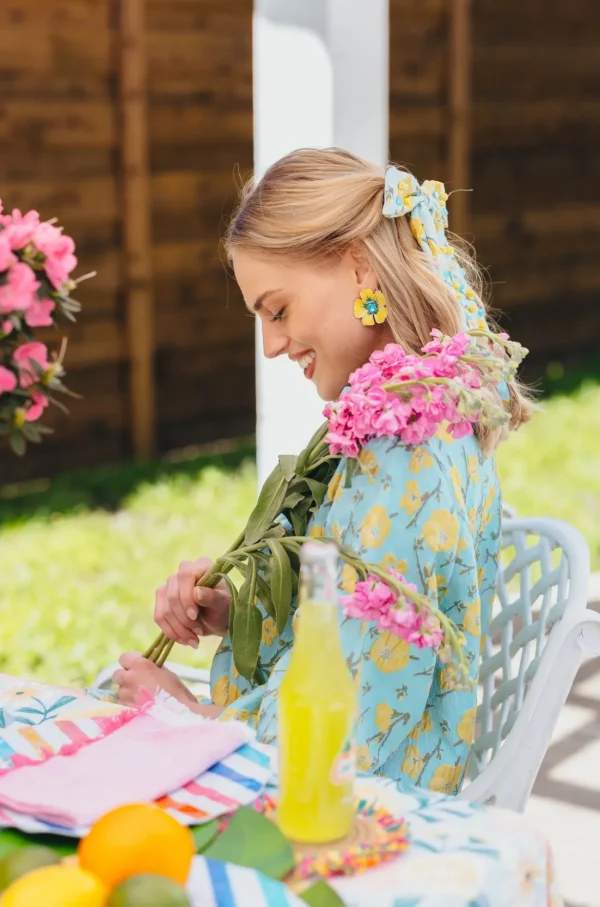 Hand Painted Yellow and Blue Hibiscus Earring-Brianna Cannon Hot