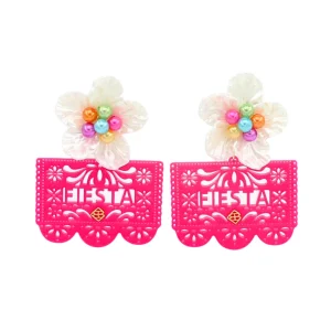 Hot Pink Fiesta Papel Picado Earrings-Brianna Cannon Online
