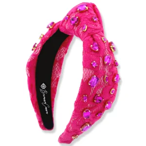 Hot Pink Lace Headband with Crystals-Brianna Cannon Hot