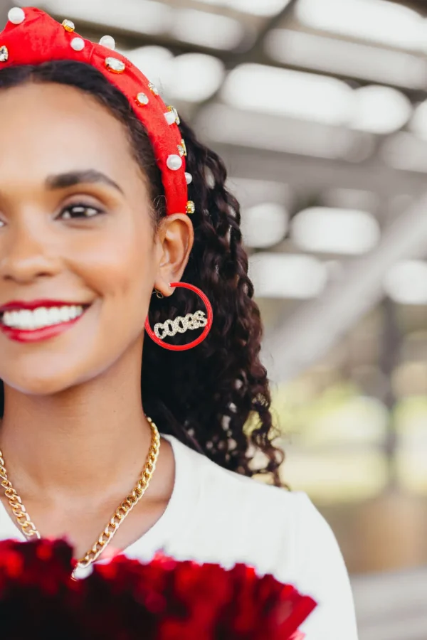 Houston COOGS Red Pavé Hoop Earrings-Brianna Cannon Online