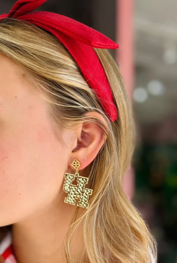 Houston Gold Logo Earring with BC Logo-Brianna Cannon Online