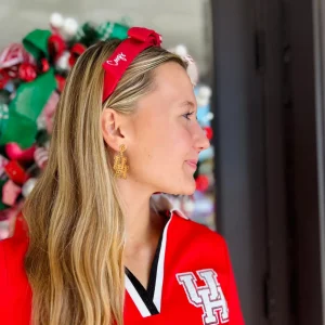 Houston Red Thin Embroidered Ribbon Bow Headband-Brianna Cannon Discount