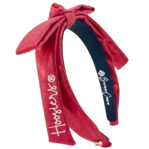 Indiana Crimson Thin Embroidered Ribbon Bow Headband-Brianna Cannon Outlet