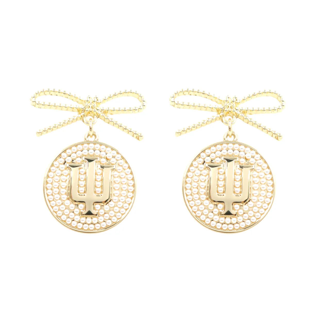 indiana_logo_pearl_medall_0.webp Indiana Logo Pearl Medallion Earring-Brianna Cannon Clearance