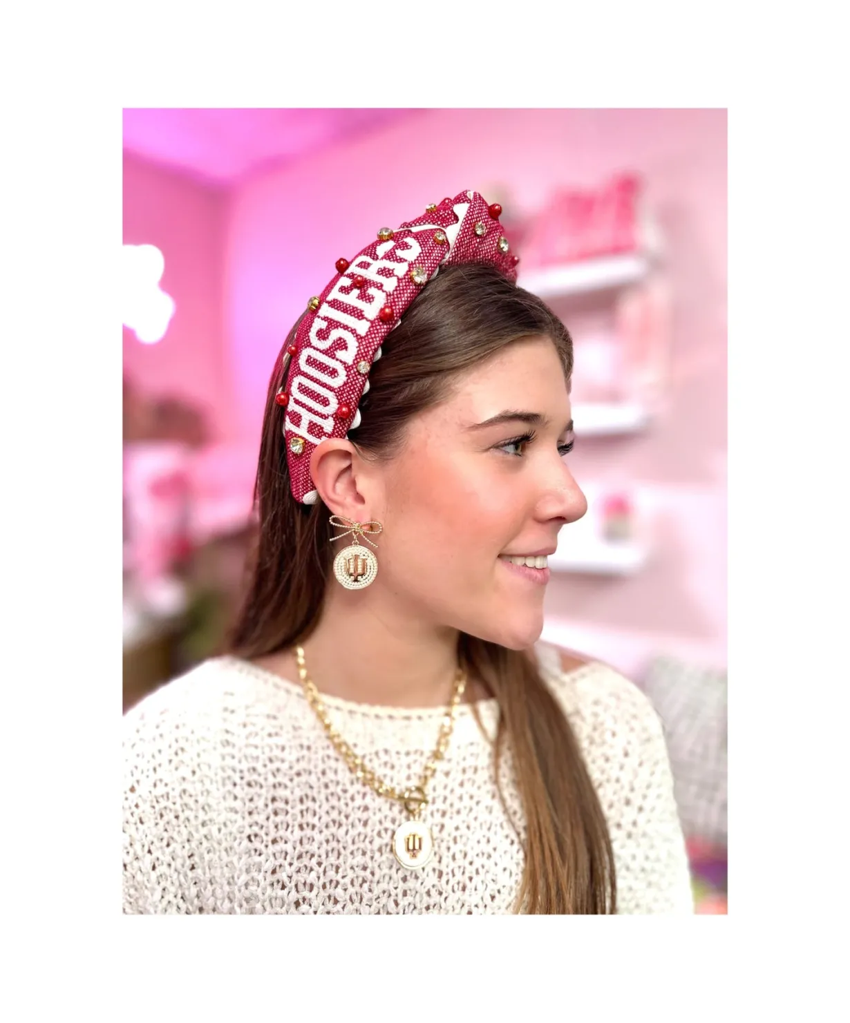 indiana_logo_pearl_medall_1.webp Indiana Logo Pearl Medallion Earring-Brianna Cannon Clearance