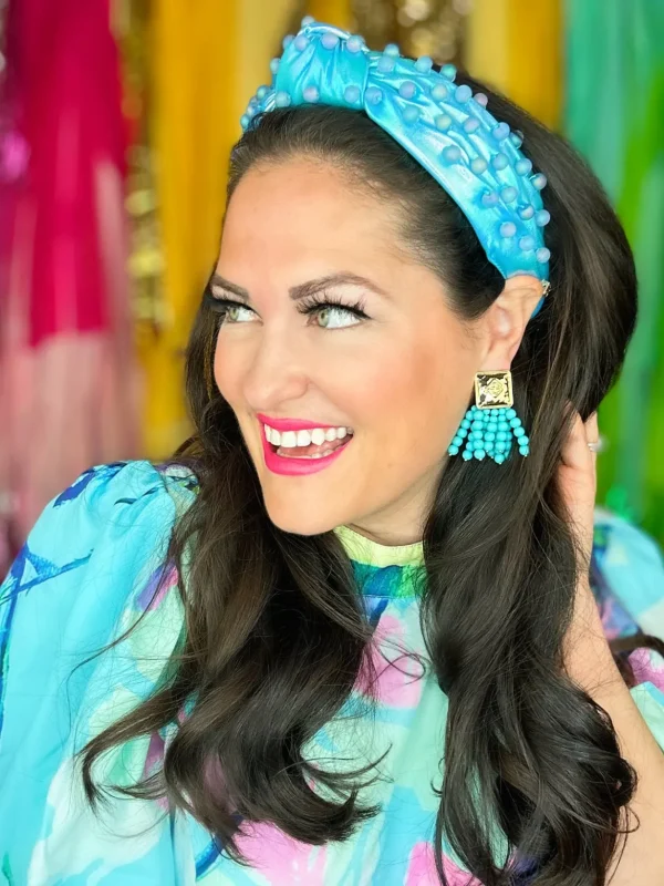 Iridescent Blue Headband with Beads-Brianna Cannon Best