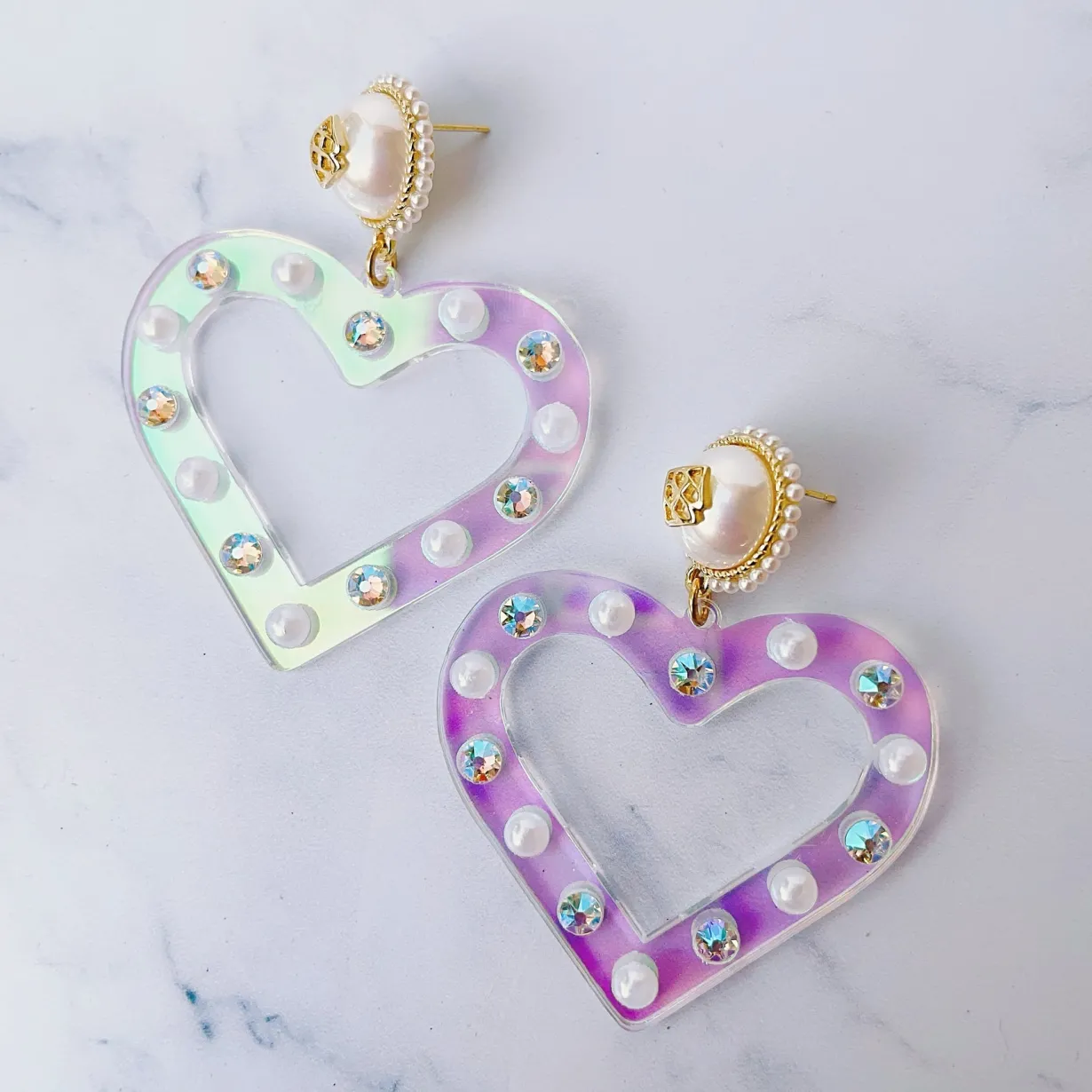 iridescent_heart_earrings_0.webp Iridescent Heart Earrings with Pearls and Crystals-Brianna Cannon Outlet